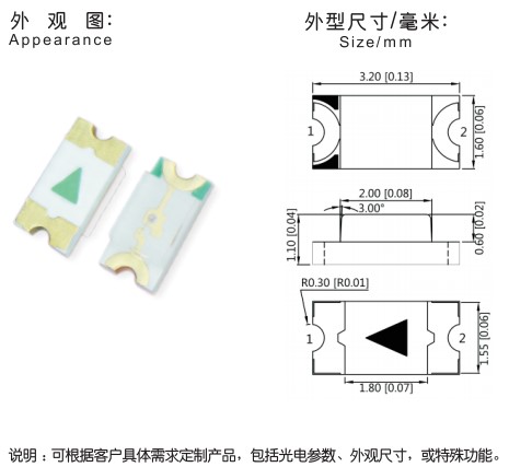 SMD1206/3216單色側貼發光二極管_側發光1206發光二極管_側貼3216發光二極管