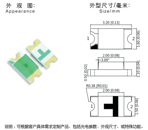 SMD1206/3216單色發光二極管_1206發光二極管_貼片1206發光二極管