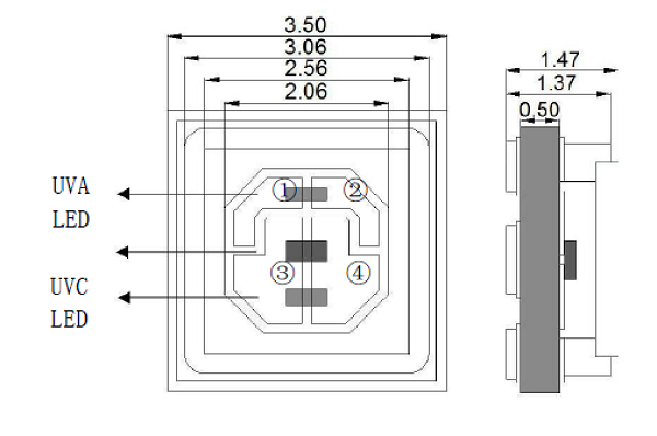 杀菌双波段发光二极管_3535UV发光二极管_UVC+A紫光杀菌灯
